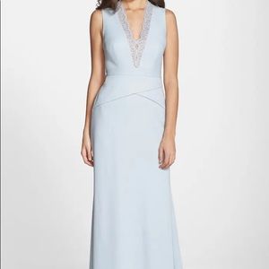 BCBG light grey lace trim V-Neck gown